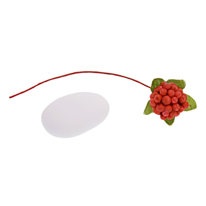 Bacca decorativa rossa con foglie e stelo, 10 cm