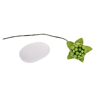 Bacca decorativa verde con foglie e stelo, 10 cm