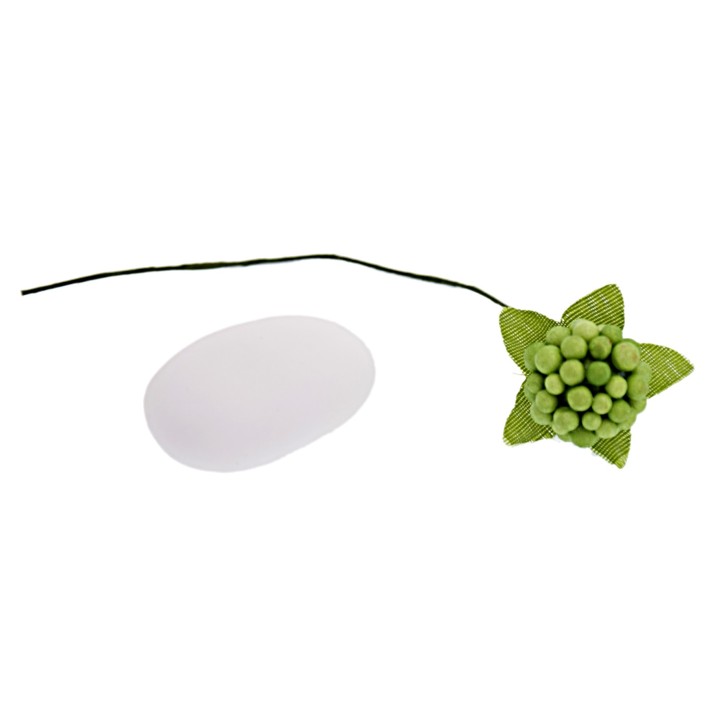 Bacca decorativa verde con foglie e stelo, 10 cm