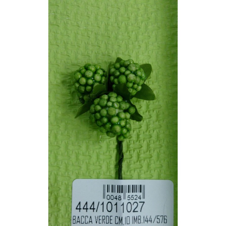 Bacca decorativa verde con foglie e stelo, 10 cm