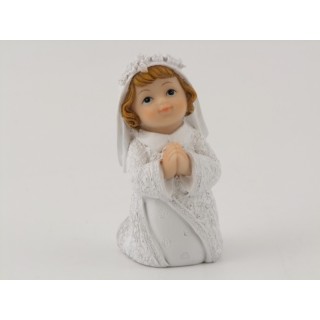 Statuina bimba in preghiera per comunione in resina