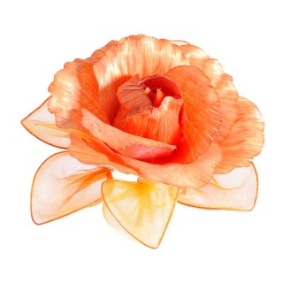 Rosa arancio in tessuto con petali in organza, 13 cm