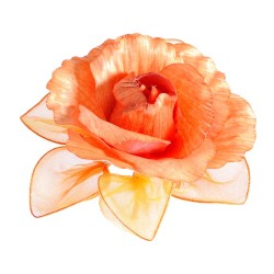 Rosa arancio in tessuto con petali in organza, 13 cm