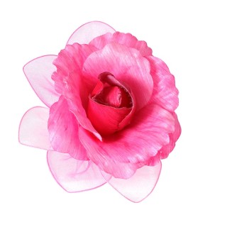 Rosa fucsia in tessuto con petali in organza, 13 cm