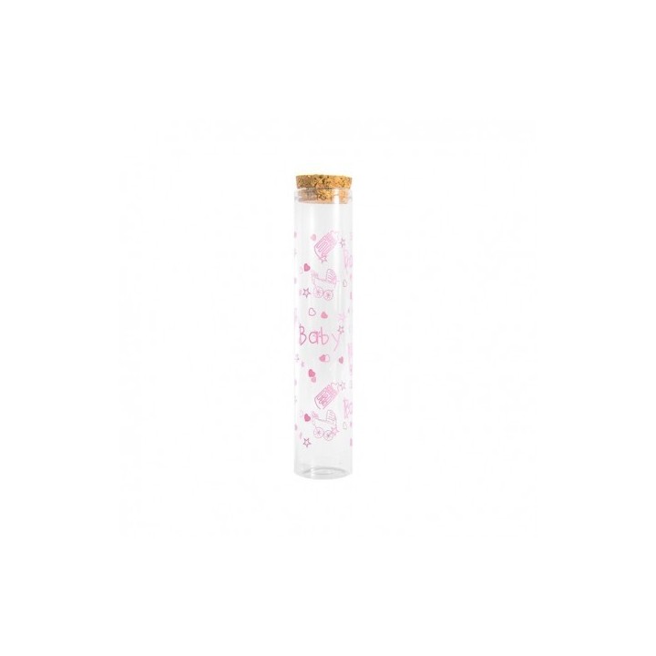 Boccetta portaconfetti trasparente con decori Baby rosa e tappo in sug