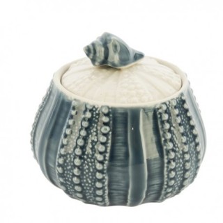Scatolina in ceramica blu con coperchio, a tema marino, 12 cm