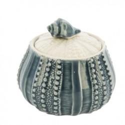 Scatolina in ceramica blu con coperchio, a tema marino, 12 cm