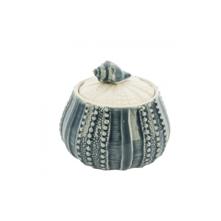 Scatolina in ceramica blu con coperchio, a tema marino, 12 cm