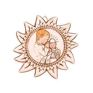 Sole decorativo con bimbo in preghiera per Comunione, oro