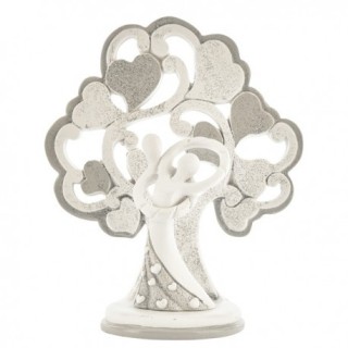 Statuina coppia di sposi con albero di cuori, 12 cm