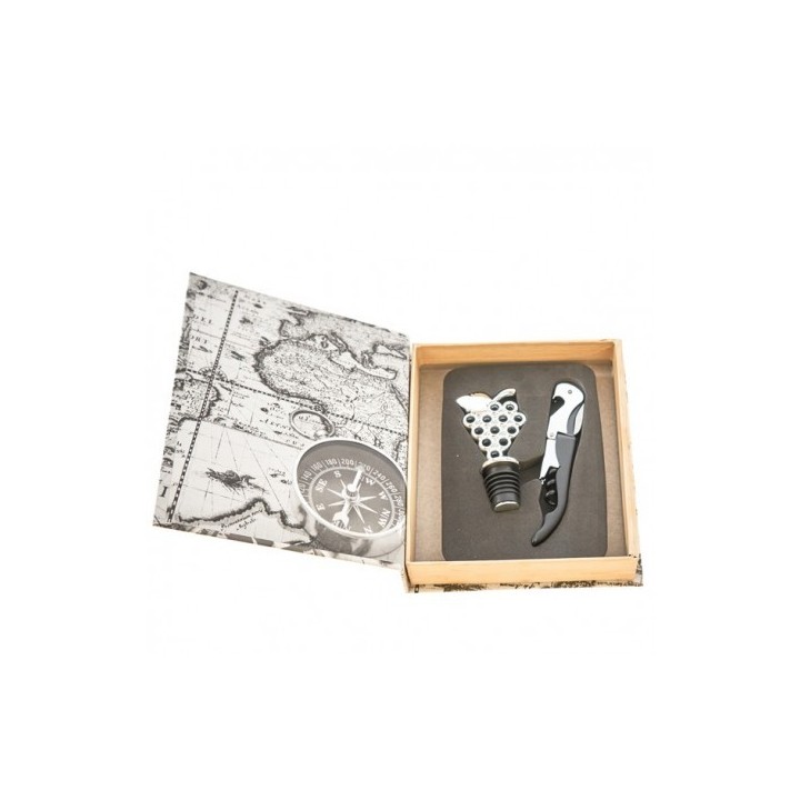 Set vino da 2 pezzi con tappo a forma di grappolo e cavatappi in scato