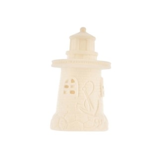 Faro decorativo con luce LED, in ceramica panna, 9 cm