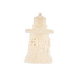 Faro decorativo con luce LED, in ceramica panna, 9 cm