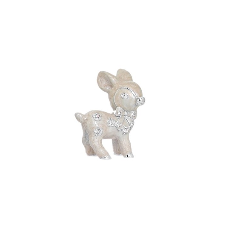 Cerbiatto Bambi piccolo in resina color perla con strass