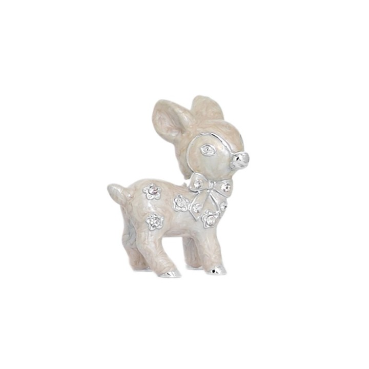 Cerbiatto Bambi medio in resina color perla con strass