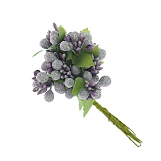 Mazzetto di bacche decorative color lavanda con foglie