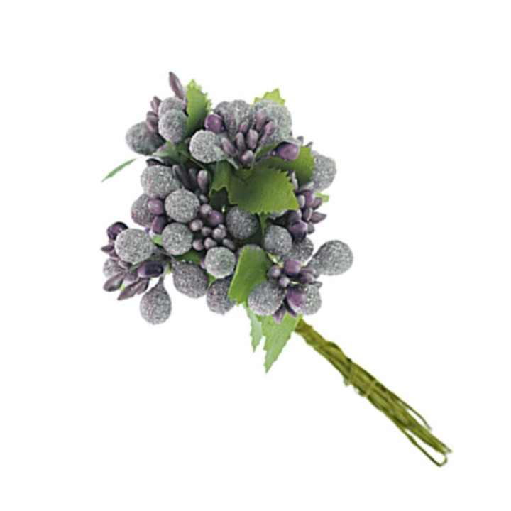 Mazzetto di bacche decorative color lavanda con foglie