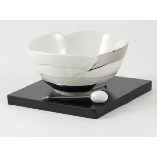 Ciotola per olive in ceramica con strisce argentate