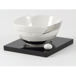 Ciotola per olive in ceramica con strisce argentate