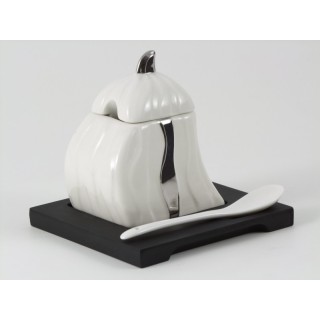 Zuccheriera in ceramica con strisce argentate