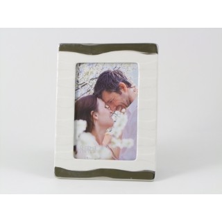 Portafoto ceramica bianco con strisce argentate | CarinCasa