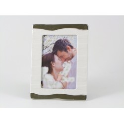 Portafoto ceramica bianco con strisce argentate