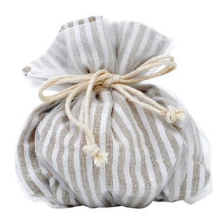 Sacchetto in cotone grezzo con righe grigie e chiusura con laccio