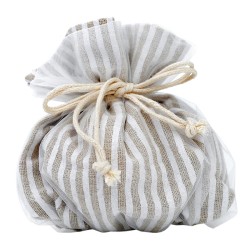 Sacchetto in cotone grezzo con righe grigie e chiusura con laccio