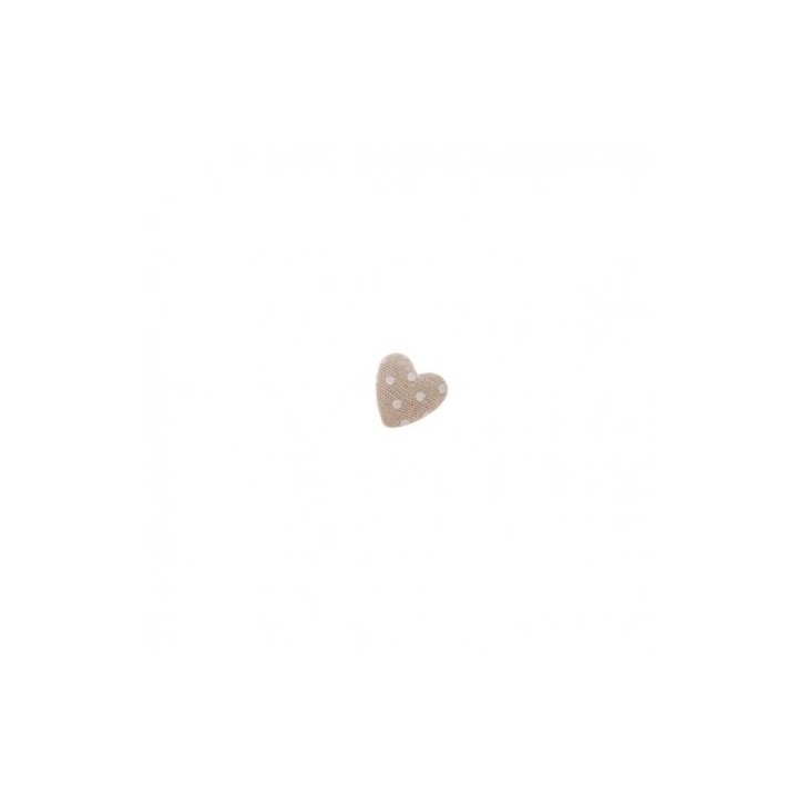 Applicazione a forma di cuore in juta naturale con pois bianchi