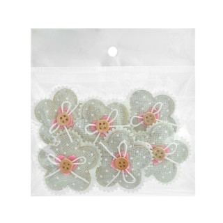 Adesivo a forma di fiore verde in feltro con bottoncino rosa