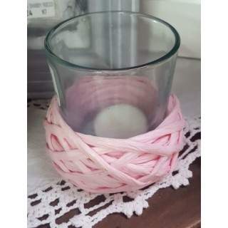Portacandela in vetro con rafia rosa | CarinCasa
