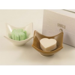 Set 2 portasaponi in ceramica color nocciola