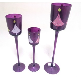Portacandela viola set 3 pezzi 25 - 30 - 35 cm | CarinCasa