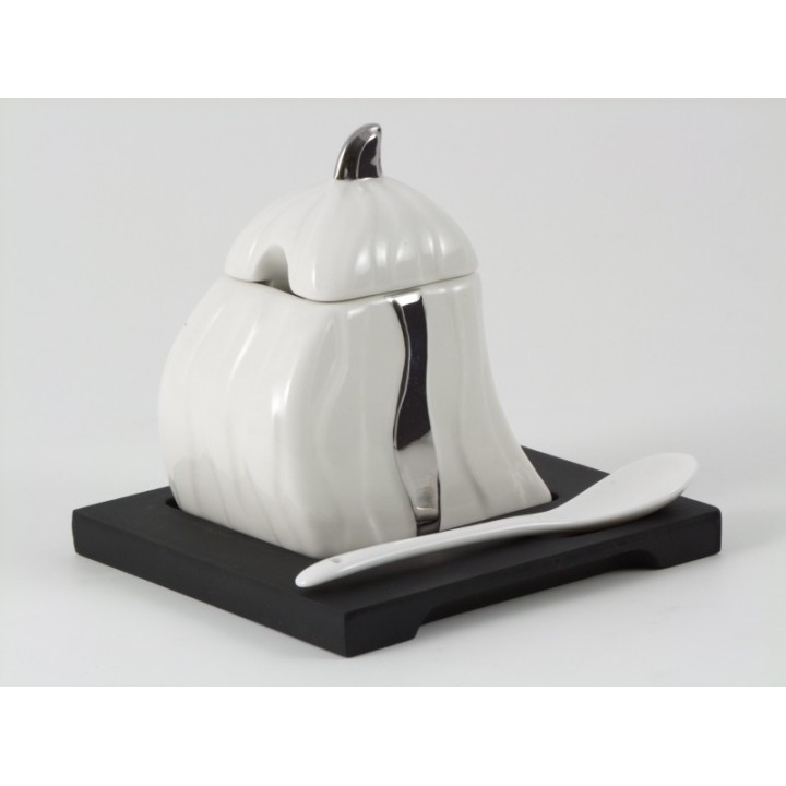 Zuccheriera in ceramica con strisce argentate