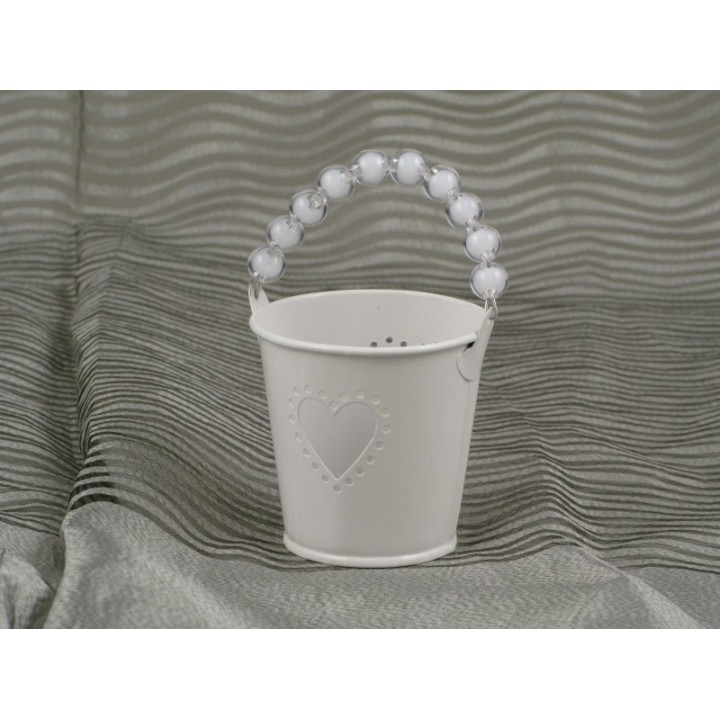 Secchiello bianco in metallo con manico in perle | CarinCasa