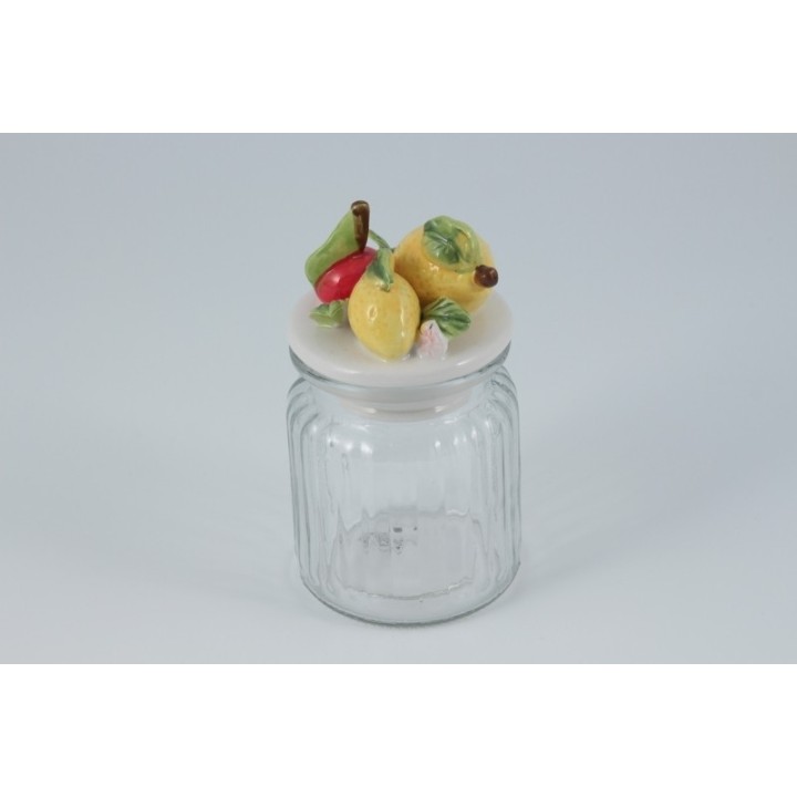 Barattolo ermetico in vetro con tappo decorato con frutta