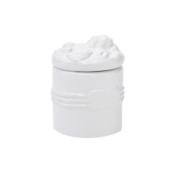 Barattolino portaconfetti in ceramica bianca con coperchio decorato