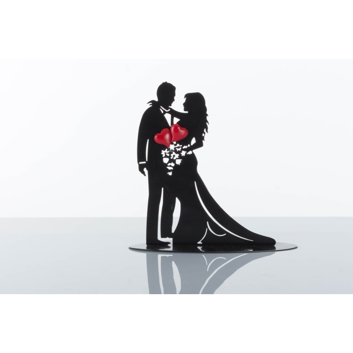 Silhouette sopratorta sposi con magnete cuori portafoto