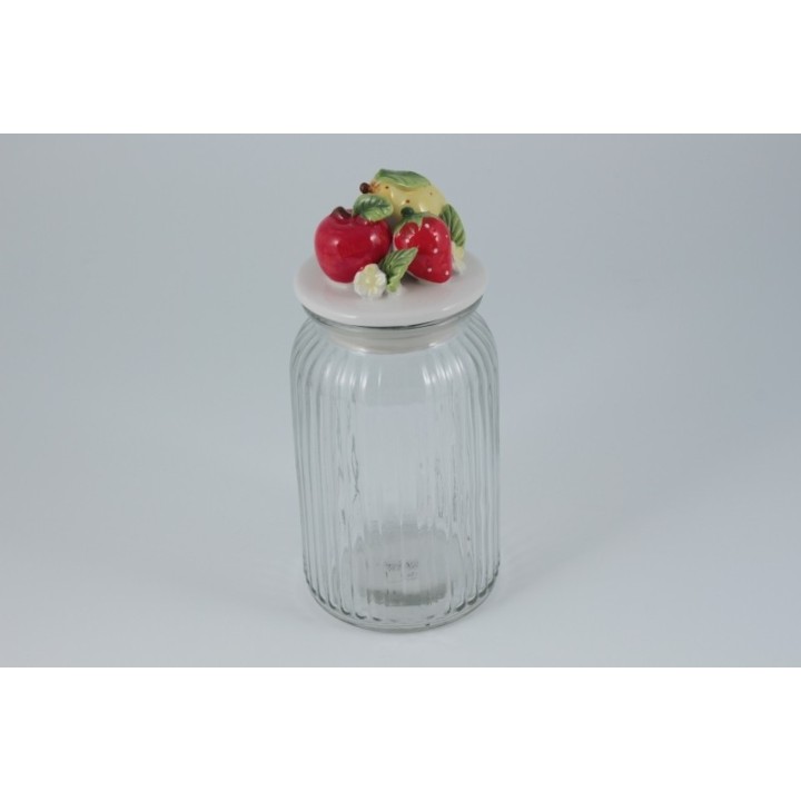 Barattolo in vetro con tappo in ceramica decorato con frutta