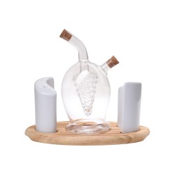 Menage 4 pezzi base legno 12 x 22 cm