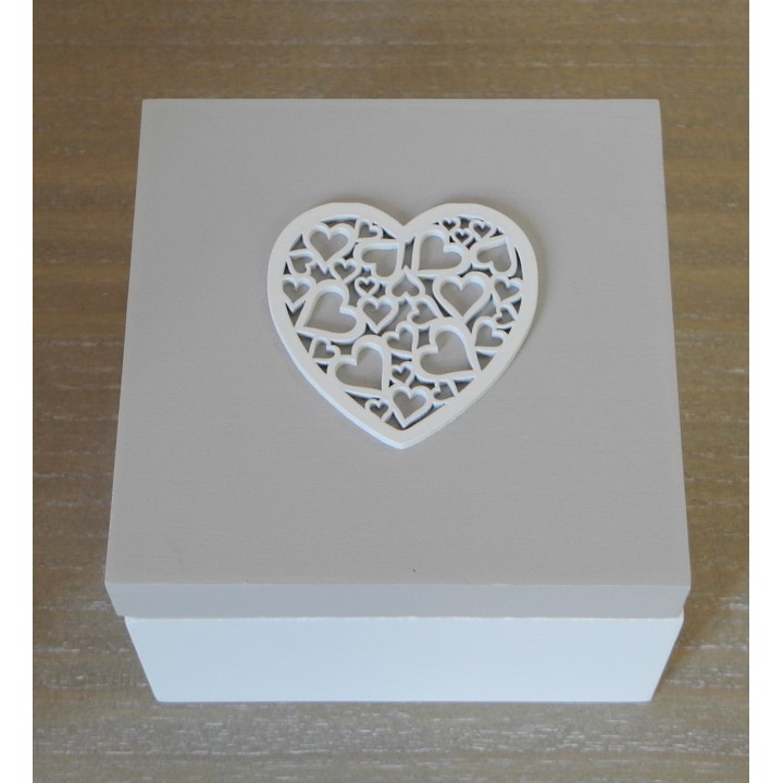 Scatola in legno decoro cuore bianco 12x12 h 8 cm |…