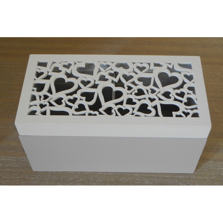 Scatola con scomparti in legno decoro cuore bianco…