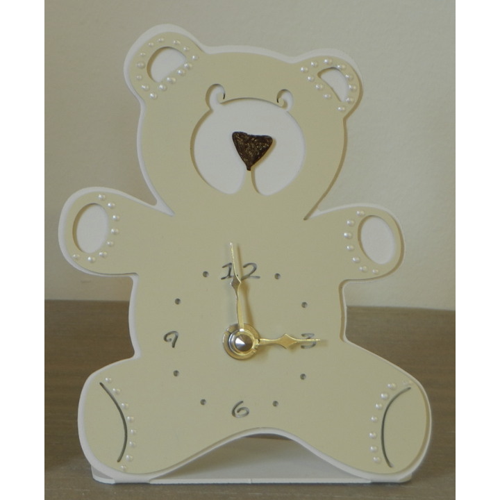 Orologio orso sabbia base bianca 17x6h13cm | CarinCasa