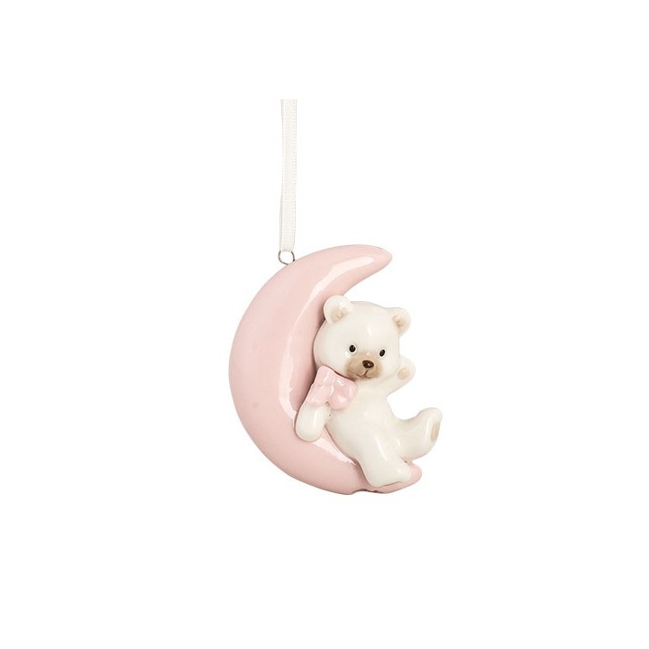 Orsetto femminuccia su luna da appendere in porcellana |…