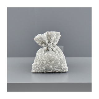 Sacchetto in lamé argento con fiori, piccolo 8 x 10 cm