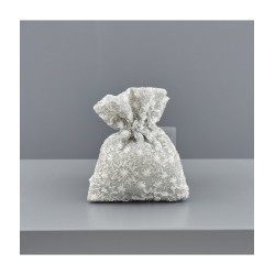 Sacchetto in lamé argento con fiori, piccolo 8 x 10 cm