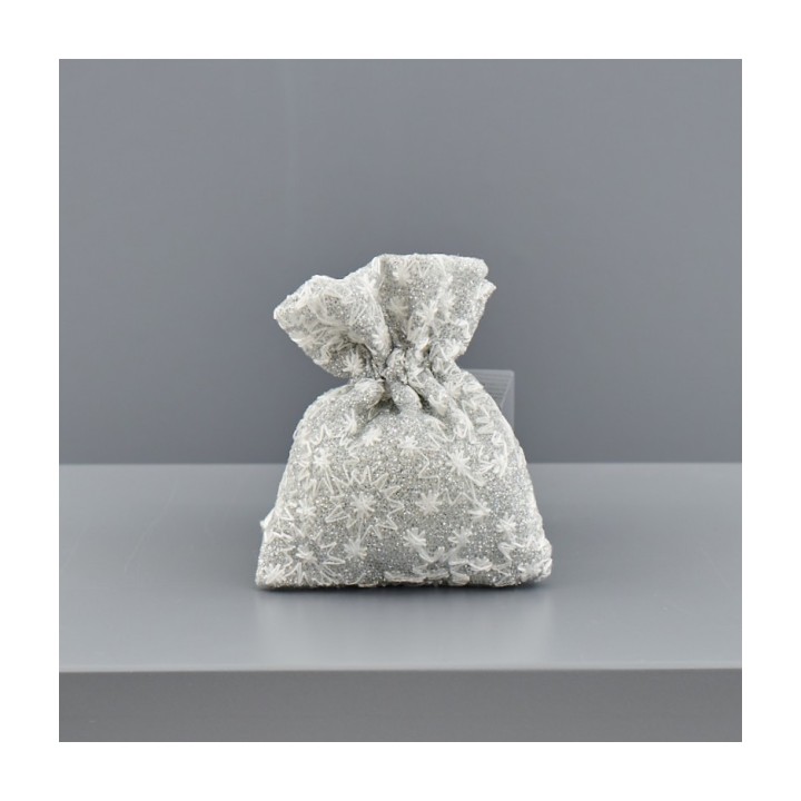 Sacchetto in lamé argento con fiori, piccolo 8 x 10 cm