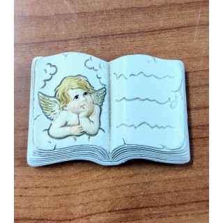 Magnete a forma di libro aperto con angioletto in resina