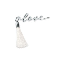 Decorazione ciondolo love con nappina bianca