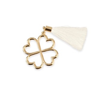 Quadrifoglio in metallo oro con nappina bianca da appendere…